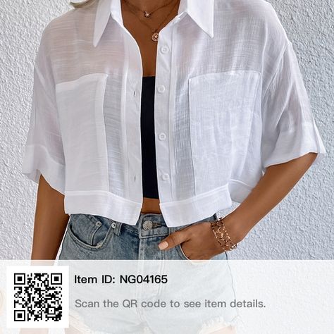 White Cropped Shirt Outfit, Cropped Shirt Outfit, Half Sleeve Shirts Women, Sleeve Shirt Outfit, Linen Shirt Outfit, Cropped White Shirt, White Shirt Outfits, Short Sleeve Linen Shirt, Jacket Outfit Women