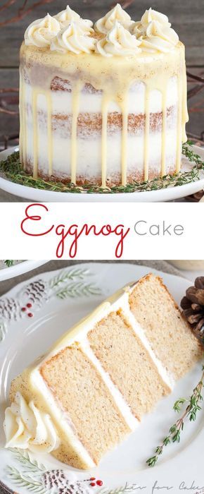 This rum spiked Eggnog Cake with cream cheese frosting and white chocolate ganache is just the thing to warm you up this Holiday season! | livforcake.com Stairs Minimalist, Eggnog Cake, Minimalist Cake, Dessert Halloween, Deck Balcony, Best Christmas Desserts, Wood Railing, Cake Christmas, Cake With Cream Cheese Frosting