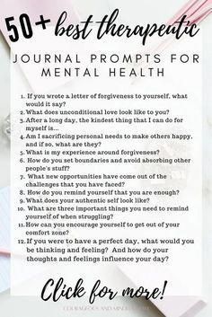 Journal therapy involves the therapeutic use of a journaling practice to bring about awareness and improve mental health. Soul Therapy Journal, Therapeutic Things To Do, Counseling Journal Prompts, Things To Journal About Thoughts, Writing Prompts For Practice, Self Therapy Journaling Diy, Journaling Your Feelings, Therapeutic Writing Prompts, Writing Prompts For Self Growth