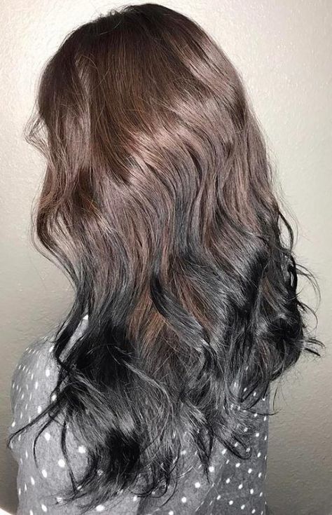 Jet-Black-Ombre-On-Luscious-Curls Hair Color And Style Ideas, Hair Ideas Ombre, Color Hair Ideas, Reverse Ombre Hair, Brown Hair Trends, Dark Ombre Hair, Black Hair Ombre, American Hairstyles, Black Ombre