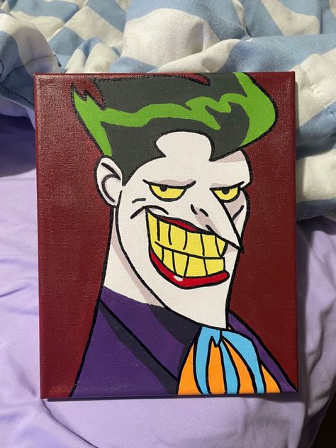 Joker Painting Easy, Joker Canvas Art, Easy Things To Paint, Joker Canvas, Joker Painting, Things To Paint, Painting Easy, Paintings On Canvas, Cute Easy Drawings