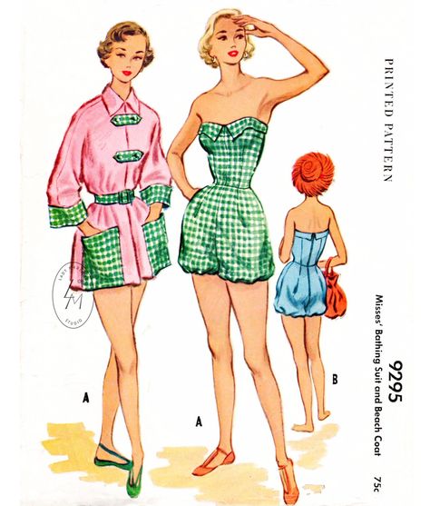 Vintage Bathing Suit Patterns, Strapless Playsuit, Patron Vintage, Sewing Vintage, Strapless Bustier, Suit Pattern, Beachwear Fashion, Mccalls Sewing Patterns, Motif Vintage