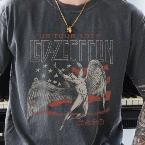 Led Zeppelin USA Tour 1975 T-Shirt Rock n Roll Band Comfort Colors 1717 Tee Led Zeppelin Shirt Outfit, Rock N Roll Shirt, Western Graphics, Led Zeppelin Shirt, Percy Jackson Characters, Birthday List, Tour Shirt, My Darling, Bold Color