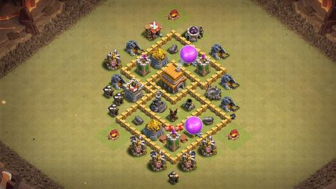 Clash of clans Best Town Hall 5 bases layout links Clan Castle, Trophy Base, Three Star, Clash Of Clans, Town Hall, Defense, Castle, Layout, Wall