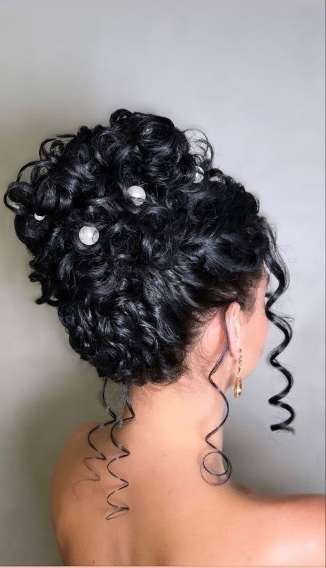 High Curly Updo Wedding, Curly Bun Hairstyles Wedding, Curly Prom Updos, Curly Hair Bun Wedding, Wedding Updo Curly Hair, Updo Hairstyles For Bride, Natural Curly Hair Updo Wedding, Naturally Curly Updo Wedding, Curly Hair Wedding Styles Naturally