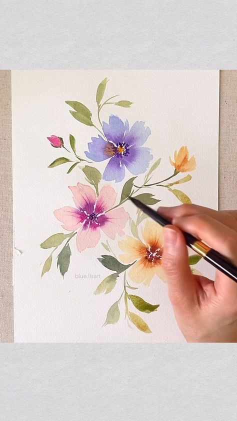 Lisa Lam | Watercolorist | New YouTube Video : 5 Minute Watercolor Florals For Beginners 🌸 Link in bio | Instagram Leaves In Watercolor, Class Painting, Birch Leaves, Watercolor Autumn Leaves, Flower Drawing Tutorials, Watercolor Flowers Tutorial, Watercolor Subjects, Watercolor Paintings For Beginners, Watercolor Sketching And Journaling