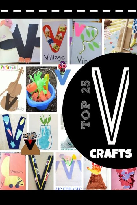 TOP 25 Letter V Crafts - lots of letter v crafts for toddler, preschool, and kindergarten age kids crafts for a letter of the week unit #alphabet #preschool #craftsforkids Letter V Preschool, Letter K Crafts, Letter V Crafts, Hand Art Projects, Preschool Letter Crafts, Alphabet Letter Crafts, K Crafts, Activities For Preschoolers, Alphabet Crafts