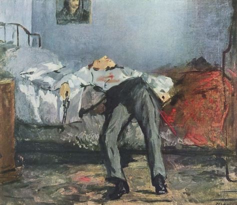 "Le Suicidé" Edouard Manet - Artwork on USEUM Edouard Manet Paintings, Manet Art, Dark Paintings, Francisco Goya, Edouard Manet, Camille Pissarro, Oil Painting Reproductions, Painting Reproductions, Art Moderne