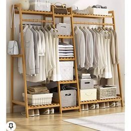 (2) Facebook Marketplace | Facebook Clothing Shelf, Bamboo Bedroom, Portable Wardrobe Closet, Wardrobe Organization, Wooden Storage Shelves, Free Standing Coat Rack, Portable Clothes Rack, Modern Coat Rack, Portable Wardrobe