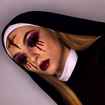 Scary Nun Halloween Makeup, Spooky Nun Makeup, Evil Nun Makeup Halloween, Dead Nun Makeup, Possessed Nun Makeup, Halloween Nun Costume Makeup, Creepy Nun Makeup, Evil Nun Makeup, Nun Costume Makeup