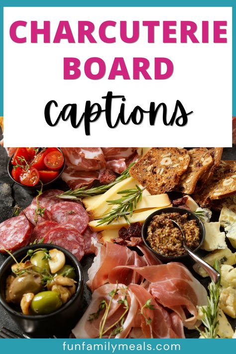 Charcuterie seems to be everywhere these days! This collection of charcuterie board captions is perfect for your next Instagram post, or to write on cute signs at your next party. Charcuterie Quotes Food, Charcuterie Board Puns, Cute Charcuterie Board Sayings, Charcuterie Board Captions, Charcuterie Party Invitations, Charcuterie Board Names, Funny Charcuterie Board Sayings, Charcuterie Sayings, Charcuterie Business Names