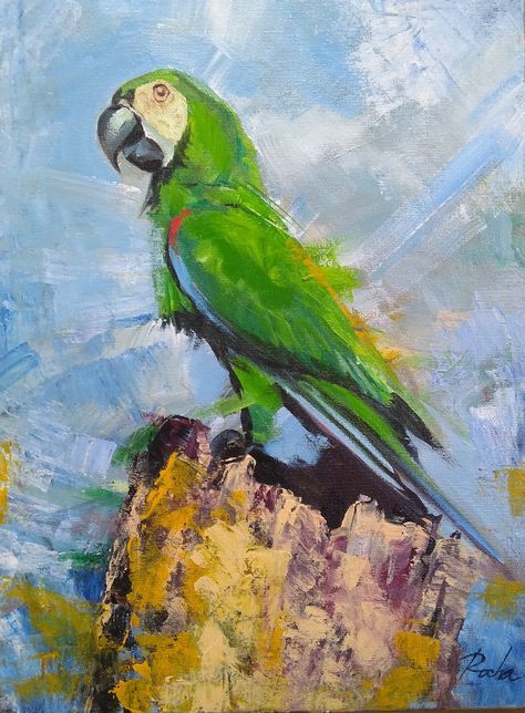 Pintura em tinta acrílica sobre tela Parrot, Animals, Art