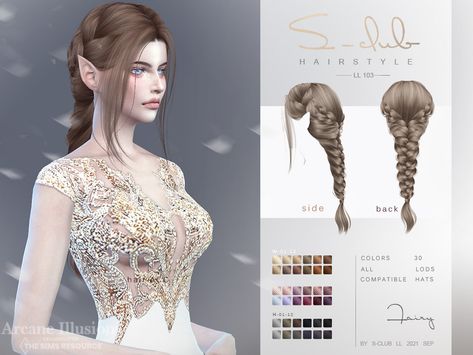 S-Club's Arcane illusion Braid Long elf hairstyle (Fairy) Sims 4 Elf Hair, Braid Sims 4 Cc, Sims 4 Hair Braids, Sims 4 Elf Cc, Hairstyle Fairy, Elf Hair, Sims Medieval, Cc Hair, Pelo Sims