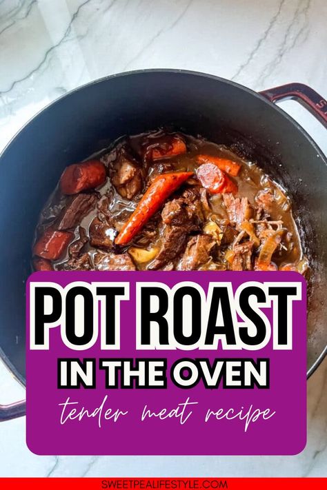 Make your pot roast even easier with this Dutch oven recipe! The heavy-duty pot helps evenly distribute heat, resulting in a tender, juicy roast every time. With minimal prep time and just a few simple ingredients, this easy pot roast in the oven will become your new go-to dinner. Add your favorite veggies and enjoy a home-cooked meal that’s both comforting and effortless! Pot Roast In The Oven, Roast In Dutch Oven, Easy Dutch Oven Recipes, Easy Oven Recipes, Dutch Oven Recipe, Dutch Oven Pot Roast, Oven Pot Roast, Beginner Cook, Perfect Pot Roast