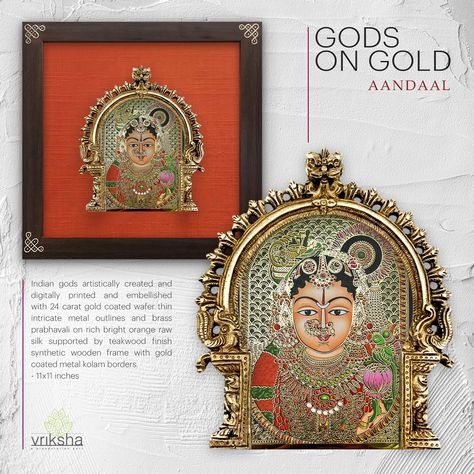 Coming soon. Introducing various gods on an artistic frame with digital art ebmellished with 24 carat gold coated metal & brass prabhavali on rich raw silk backdrop. Silk Backdrop, Wooden Corbels, Painted Items, Indian Home Interior, Brass Items, Brass Ornaments, Ethnic Decor, Pichwai Paintings, Tanjore Painting