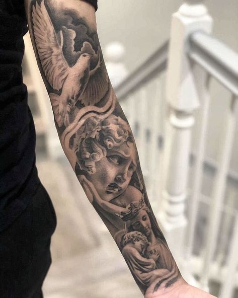 Art Religous Tattoo, Photographer Tattoo, Arm Tattoos For Guys Forearm, Half Sleeve Tattoos Forearm, Side Neck Tattoo, Forarm Tattoos, Full Arm Tattoos, Tattoos For Women Half Sleeve, Forearm Sleeve Tattoos