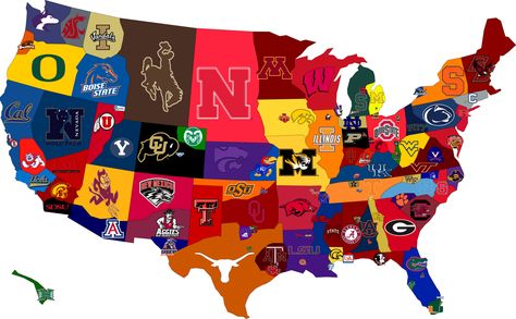 College Football Map College Football Map, Football Usa, College Football Teams, Cars Vintage, Football Teams, Sports Logos, Different Sports, Football Stadiums, College Team