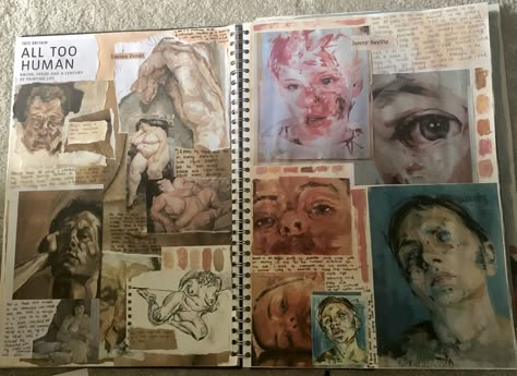 Lucien Freud Artist Research Page, Francis Bacon Artist Research, Jenny Saville Artist Research Page, Artist To Research, Visual Research Sketchbooks, Jenny Saville Sketchbook, Ap Art Sketchbook Pages, Jenny Saville Artist Research, A Level Sketchbook Ideas