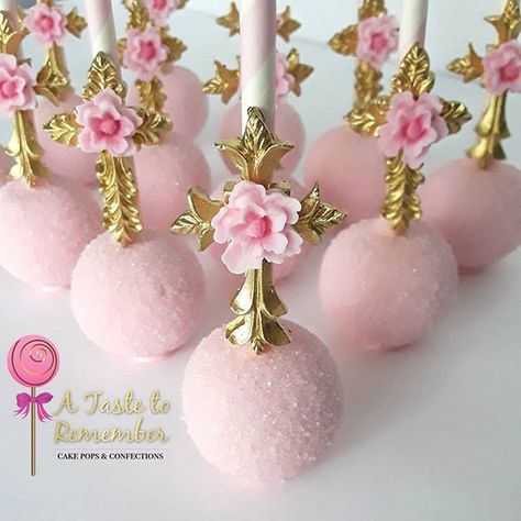 First Communion Cake Pops, Communion Cake Pops, Baptism Cake Pops, Baby Reveal Cupcakes, Baptism Cake Girl, Baptism Reception, Holy Communion Cake, Baptism Cupcakes, First Holy Communion Cake