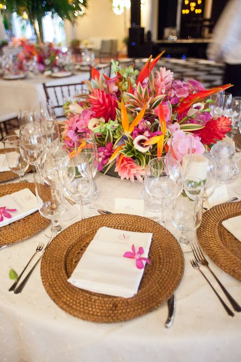 Indoor Tropical Wedding Reception, Fruit Bouquet Wedding, Low Wedding Centerpieces, Tropical Wedding Centerpieces, Tropical Centerpieces, Reception Table Centerpieces, Wedding Flower Trends, Tropical Wedding Decor, Low Centerpieces