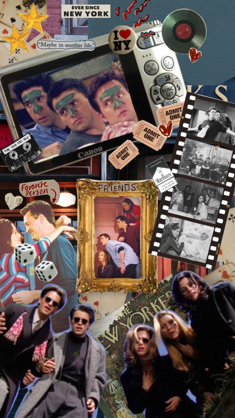 Collage Friends Aesthetic, Friends Collage Aesthetic, Friends Wallpaper Hd, Matthew Perry Friends, Friends Collage, Chandler Friends, Friends Best Moments, Funny Lockscreen, Night Film