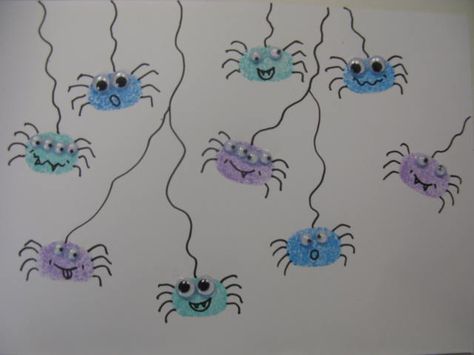 thumbprint animals Halloween Fingerprint Art, Fingerprint Spiders, Thumbprint Animals, Finger Print Art, Fingerprint Cards, Spider Theme, Thumbprint Art, Fingerprint Crafts, Toddler Craft