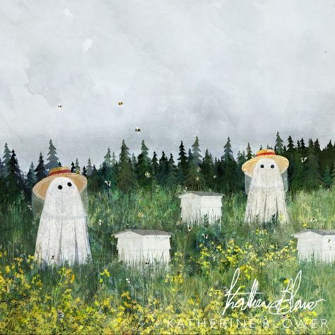 Katherine Blower on Instagram: “Tees Ghosts near the apiary again... New piece available online now 👻 #illustration #artistsoninstagram #ghosts #bees🐝 #beekeepers” Katherine Blower, Photographic Print, Cute Art, Ghost, Trees, On Instagram, Instagram, Art