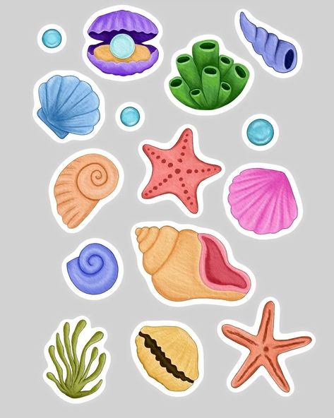 Sea Journal Stickers, Marine Stickers, Ocean Themed Stickers, Ocean Animal Stickers, Starfish Sticker, Ocean Clipart, Kitten Wallpaper, Stickers Collection, Mermaid Sticker