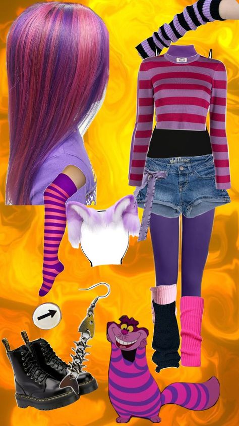 Cheshire cat halloween costume Cheshire Cat Cosplay Male, Cheshire Cat Disneybound, Chesire Costume, Cheshire Cat Outfit Ideas, Cheshire Cat Cosplay, Cheshire Cat Halloween, Wonderland Halloween, Alice In Wonderland Halloween, Cheshire Cat Costume