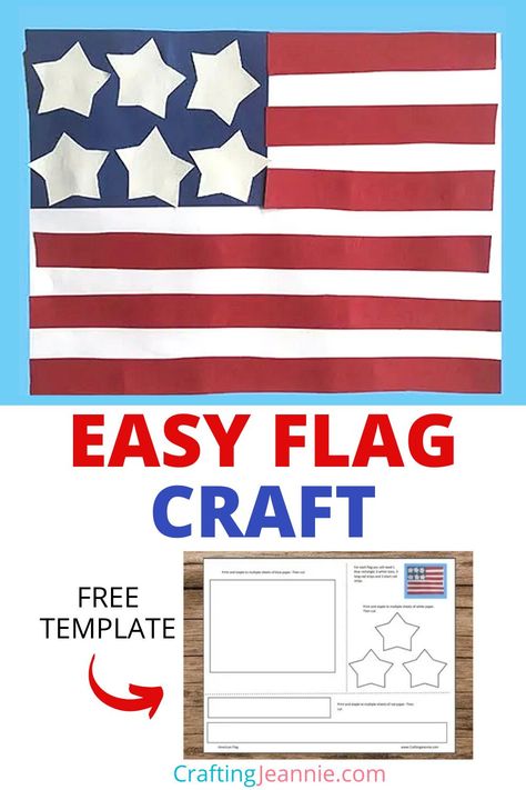 Flag Craft For Kindergarten, American Flag Craft Kindergarten, Preschool Flag Crafts, Constitution Day Crafts For Kids, America Preschool Crafts, United States Crafts For Preschoolers, Patriots Day Crafts For Kids, Easy Flag Craft, Flag Craft Preschool