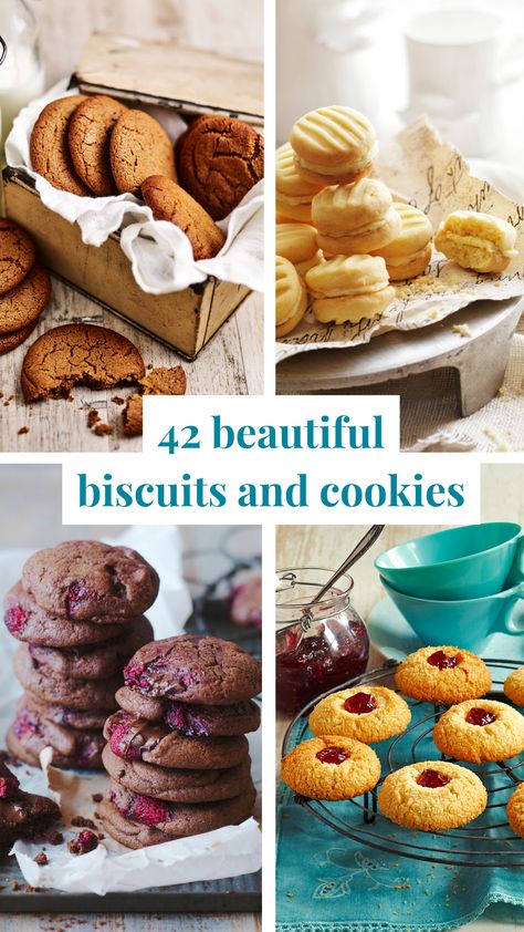 These beautiful biscuit and cookie recipes are perfect for both morning tea and the school cake stall. Tea Time Treats Baking, Tea Time Biscuits, Sweet Afternoon Tea Ideas, English Biscuit Recipe Afternoon Tea, Sandwich Biscuits Recipe, Homemade Tea Biscuits, Vanilla Biscuits Recipe, Great British Bake Off Recipes Biscuits, Savoury Tea Time Treats