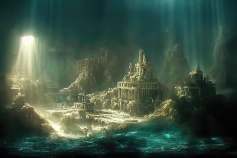 Atlantis Drawing, Under Water Background, Underwater Temple, Idoneth Deepkin, The Lost City Of Atlantis, City Of Atlantis, Sea Mountain, Lost City Of Atlantis, Water Temple