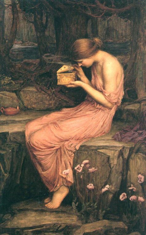 Pandora's Box Tattoo, Pandora Myth, Pandora's Box Art, Pre Raphaelite Paintings, John Everett Millais, Cupid And Psyche, John William Waterhouse, Pre Raphaelite, Mythology Art