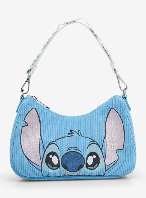 Get ready for your next beach day with this Lilo & Stitch-inspired bag! Featuring a corduroy body  the front of this bag includes an embroidered portrait of Stitch on the front and an embroidered duck and butterfly on the back. With a removable flower shoulder strap and adjustable crossbody strap  this purse is perfect for fans of the Disney film.A BoxLunch Exclusive!PolyurethaneApprox. 8 34" W x 6 14" H x 3 12" DImported Lilo And Stitch Images, Stitch Vanity Mirror, Lilo And Stitch Things, Cute Stitch Things, Stitch Stuff To Buy, Cute Stitch Stuff, Stitch Gift Basket, Stitch Desk, Stitch Gift Ideas