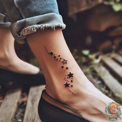 Shooting Star Tattoos: Capturing the Magic of the Night Sky: 94 Designs - inktat2.com Witchy Star Tattoo, Star Tattoo Cover Up Ideas, Star Hand Tattoos For Women, Stars Tattoos For Women, Star Tattoos For Women, Shooting Star Tattoos, Starlight Tattoo, Star Foot Tattoos, Back Of Ankle Tattoo