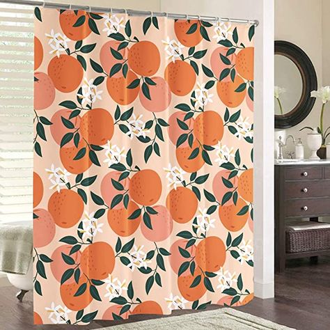 Peach Shower Curtain, Orange Shower Curtain, Orange Bathrooms, Shower Curtain Sizes, Pink Fruit, Aesthetic Bathroom, Summer Fresh, Bathroom Curtain, Floral Shower Curtains