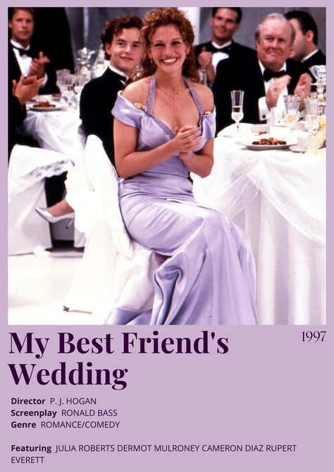 My Best Friend's Wedding movie poster (1997) Julia Roberts My Best Friends Wedding, My Best Friends Wedding Movie, Wedding Movie Poster, Coquette Girlies, 90s Disco, My Best Friends Wedding, Best Friends Wedding, Beat Friends, Rom Coms