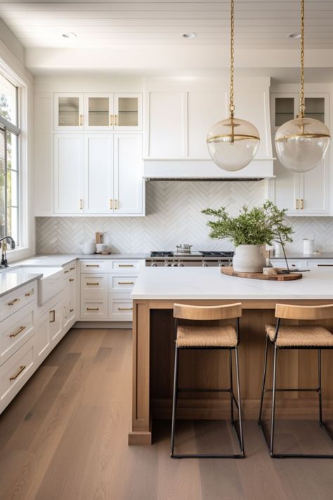 White Herringbone Backsplash, Neutral Kitchen Colors, Timeless Kitchen Design, Farmhouse Kitchen Inspiration, Modern Farmhouse Kitchen, Herringbone Backsplash, Timeless Kitchen, White Herringbone, Farmhouse Kitchen Design