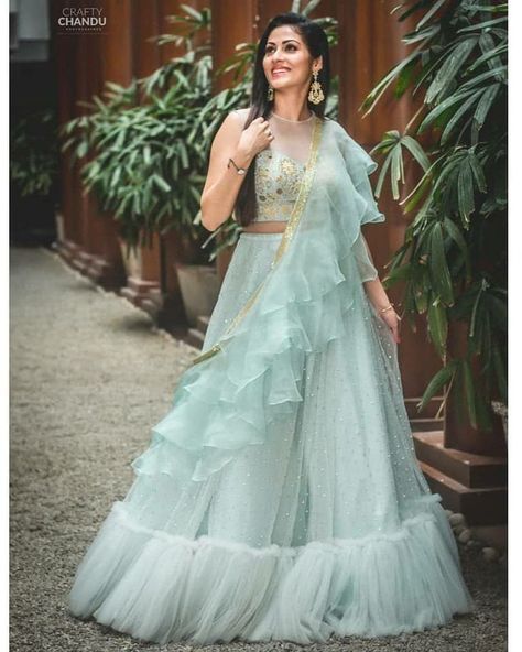 Net Ruffle Lehenga, Ruffle Lehenga Designs, Lehenga Choli Design, Ruffle Lehenga, Choli Design, Net Lehenga Choli, डिजाइनर कपड़े, Lehenga Saree Design, Bridal Lehenga Designs