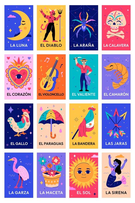 Diseño de lotería mexicana dibujado a mano | Vector Gratis Mexican Graphic Design, Free Bingo Cards, Loteria Cards, Soaring Eagle, Mexican Culture Art, Mexico Design, Mexican Designs, Mexican Culture, Bingo Cards