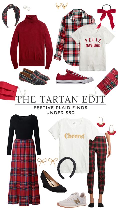 Christmas Card Outfit Ideas Family Plaid, Red Tartan Shirt Outfit Women, Plaid Fashion 2023, 1980s Christmas Outfit, Tartan Christmas Outfit, Christmas Plaid Shirt Outfit Women, Christmas Outfits 2024, Tartan Outfit Women, Tartan Plaid Christmas Tree