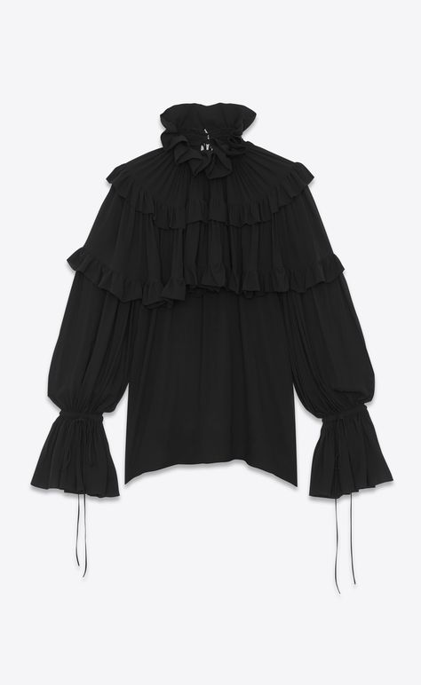 Saint Laurent Shirt, Streetwear Fashion Women, Embroidered Jacket, Kpop Fashion, Sheer Blouse, Blouse Styles, Black Outfit, Daily Outfits, Ruffles