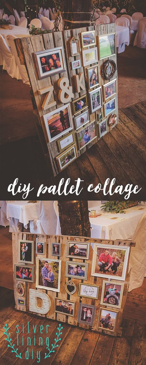 DIY rustic chic pallet collage. Wedding collage. Kendra Denault Photography Pallet Wedding, Deco Champetre, Rustic Wedding Decorations, Diy Pallet, Pallet Projects, Romantic Weddings, Rustic Diy, Pallet Diy, Simple Weddings