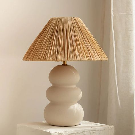 Raffia Table, Raffia Lampshade, Unique Table Lamp, Unique Table Lamps, Matte Ceramic, Unique Table, Ceramic Base, Ceramic Table Lamps, Modern Table Lamp