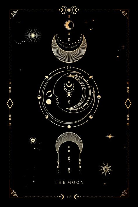 The Moon Tarot Card Art, Tarot Card Moon, Sun And Moon Decor, Astrology Prints, Tarot Moon, Witchy Wall Decor, Moon Card, Moon Tarot Card, Celestial Decor