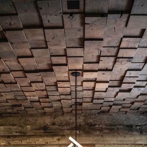 Lohss Construction on Instagram: "End grain white oak tile ceiling was a good challenge for the crew. Awesome interiors from @shelterinteriors Thank you @montanasashanddoor Your windows and doors operate flawlessly.. Kick ass dining table by @brandnerdesign thanks to @james_g_williams for the photo! #studiohdesigninc" Timber Coffered Ceiling, White Oak Tile, Tile Ceiling, Old Globe, Art Shed, Timber Ceiling, Random Ideas, End Grain, Ceiling Tiles