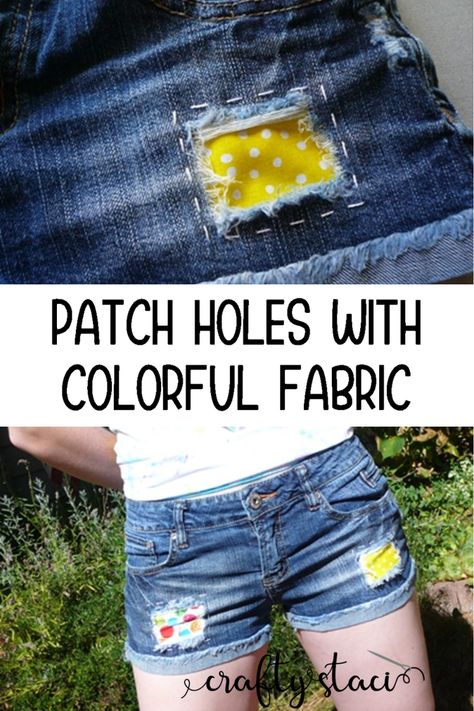 How To Patch Jeans With Fabric, Patching Knees In Jeans, Patching Jeans With Fabric, How To Patch Holes In Jeans, Patch Holes In Jeans, Patching Holes In Clothes, Patching Holes In Jeans, Patching Jeans, Patched Shorts