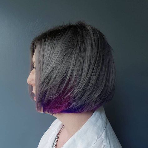 Peek A Boo Highlights, Purple Peekaboo Highlights, Blonde Peekaboo Highlights, Gray Bob, Peekaboo Hair Colors, Peekaboo Color, Gray Hairstyles, Peekaboo Highlights, Peekaboo Hair