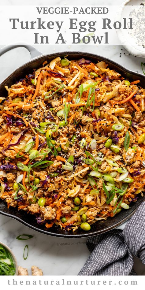 Edamame Recipes Dinner, Quick Healthy Dinner Recipes, Shelled Edamame, Turkey Egg, Ground Turkey Recipes Healthy, Healthy Ground Turkey, Egg Roll In A Bowl, Riced Cauliflower, Healthy Turkey