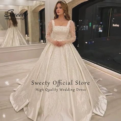 Luxury Lace Embroidery Wedding Dress with Ball Gown Square Neck Long Sleeves Buttons Princess Dress for Bride Vestido De Novia Top On Sale Product Recommendations!;Luxury Wedding Dress Embroidered Lace Beading With Princess Ball Gown Square Collar Fullsleeve Bride Button Vestido De Novia;Original price: USD 155.42;Now price: USD 132.11;Click&Buy: https://s.click.aliexpress.com/e/_mOowRrS Square Wedding Dress, Wedding Dress Embroidered, Lace Beading, Fall Wedding Guest, Formal Wear Dresses, Fall Wedding Guest Dress, Princess Ball Gowns, Wedding Dress Fabrics, Lace Decor